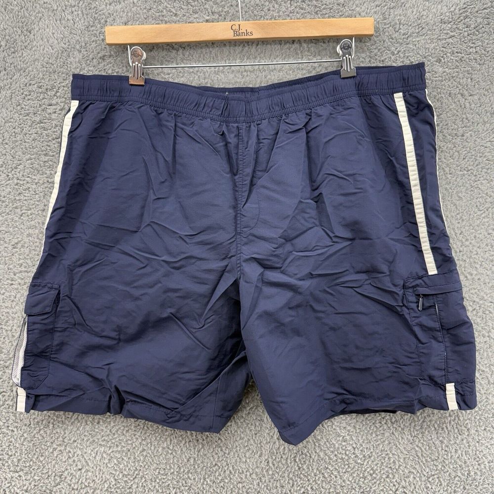 Eddie Bauer Men's Size XXL Volley Swim Board Trunks Atlantic Blue Pockets Stripe